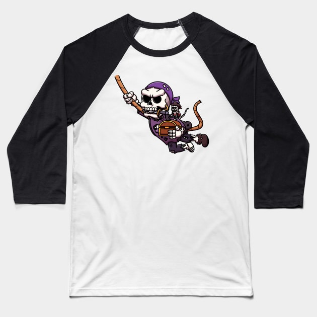 Pirate Skeleton With Skeleton Monkey On Shoulder Baseball T-Shirt by TheMaskedTooner